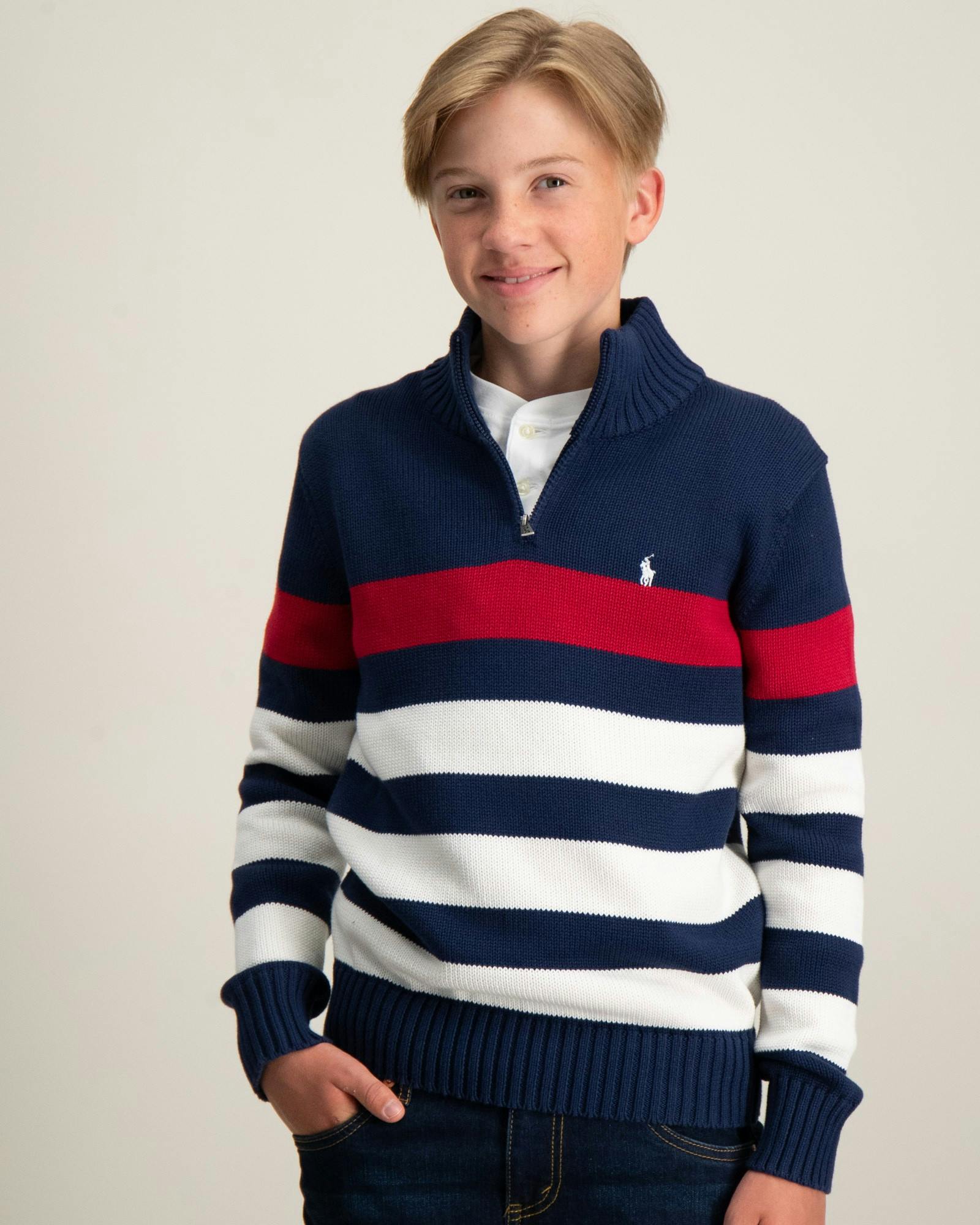 Striped Cotton Quarter-Zip Sweater