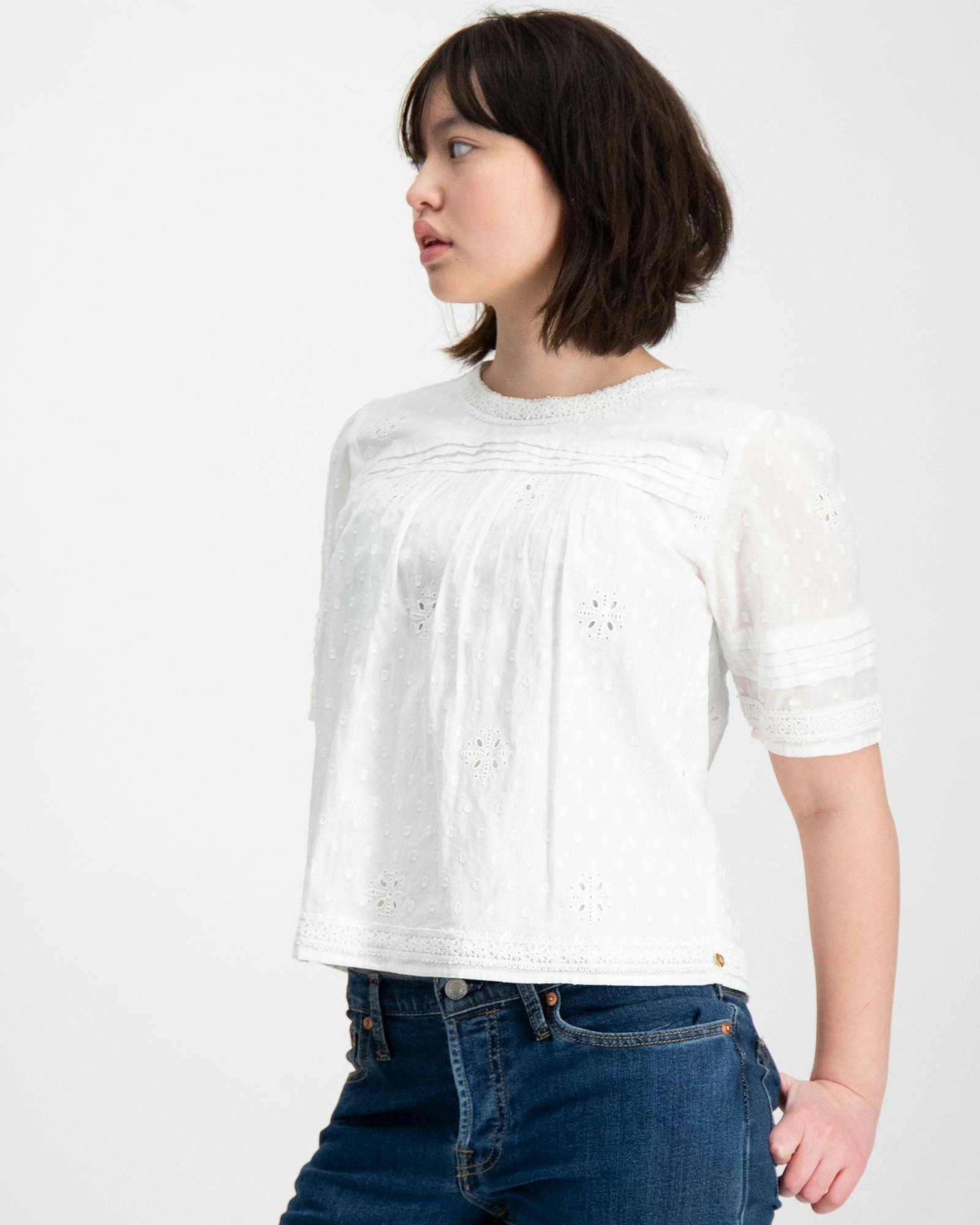 Broderie angaise & clip jacquard top