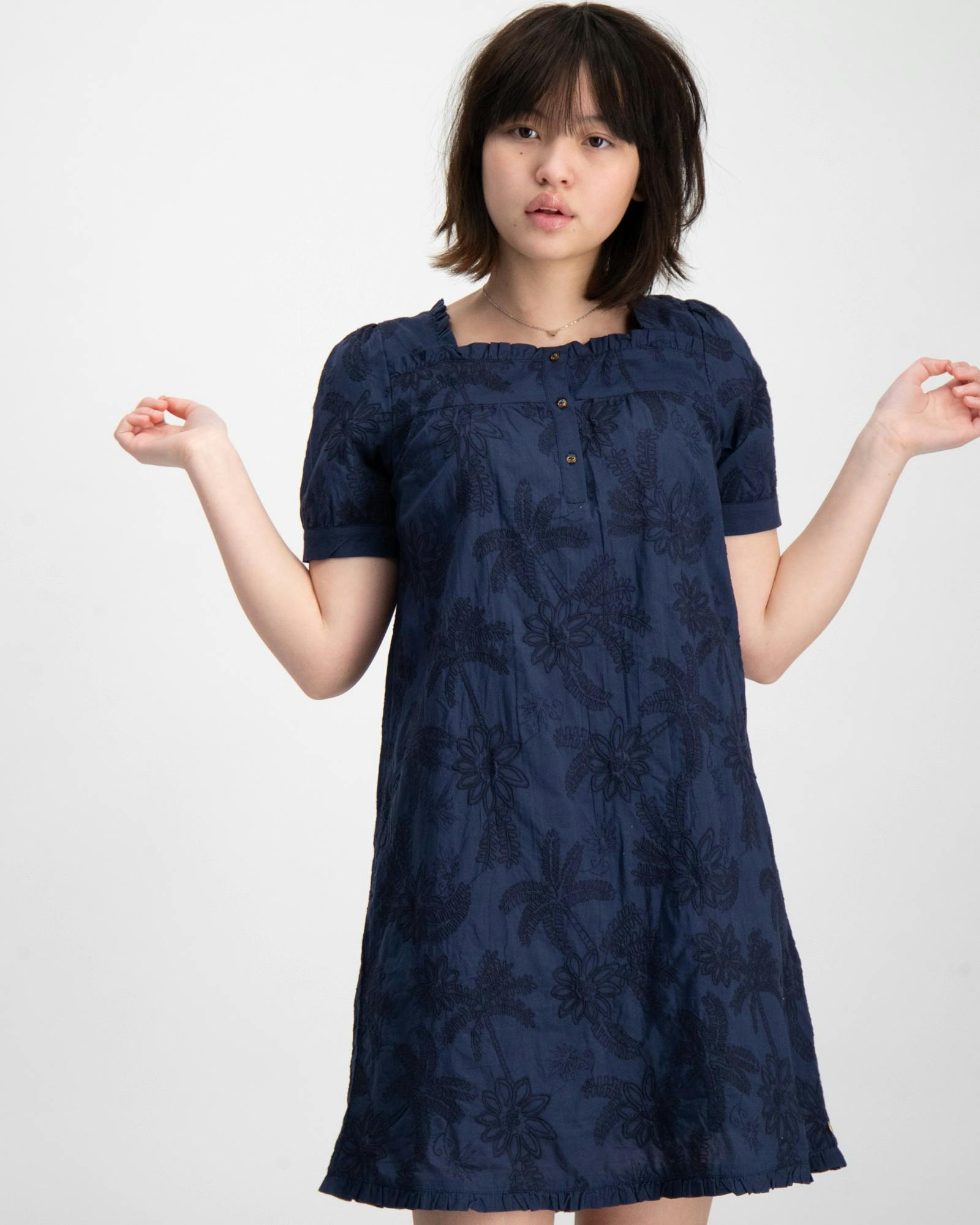 Tonal embroidered short-sleeved dress